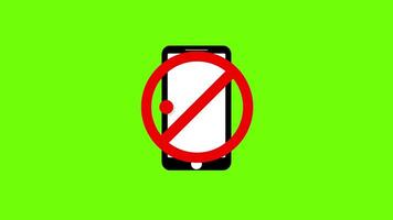 Mobile banned, no phone allowed sign on green screen background 2d animation prohibiting sign video