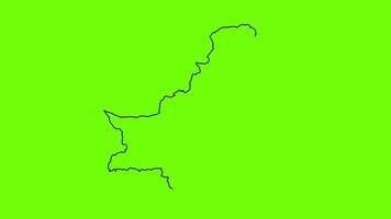 Pakistan map simple black line art 2d animation on green screen background, pakistan territory outline drawing animated video