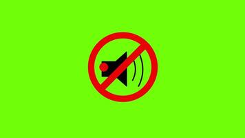 forte volume vietato, muto suono altoparlante icona su verde schermo sfondo 2d animazione proibire cartello video