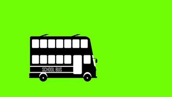 Black school bus icon loop 2d animation, silhouette bus on green screen background video