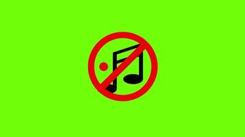 Music banned, no music allowed sign on green screen background 2d animation prohibiting sign video