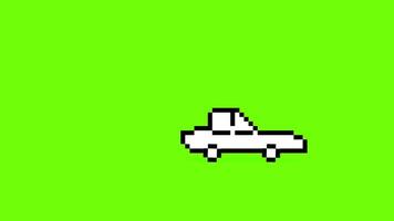 pixel jouet dessin animé voiture vert écran 2d animation, Années 90 humeur, 8 bits rétro style video