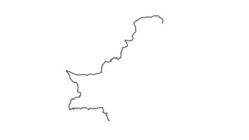 Pakistan map with all provinces black line art 2d animation, pakistan territory or states outline drawing with neighbor countries geography animated video