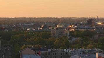 Close up view of the Riga old town at dusk. Beautiful evening city in Latvia. video