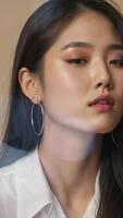 Beautiful young korean woman with long dark hair and bold makeup video