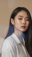 Beautiful young korean woman with long dark hair and bold makeup video