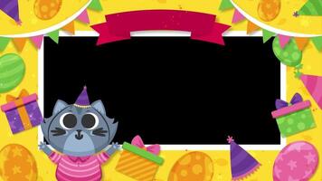 Birthday frame with a cat and balloons background video
