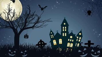 Dark Halloween Background with Bats Tree Moon House Pumpkin video