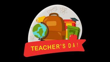 Teachers Day Text with School Supplies Alpha Element video