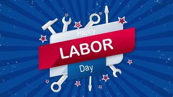 Happy Labor Day with tools and stars on a blue background video