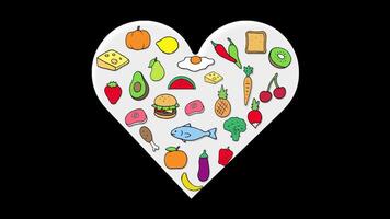Food Day Heart shaped food and drink icons Alpha video