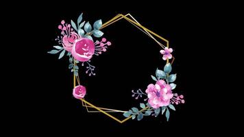 Floral frame with pink flowers on a alpha background video
