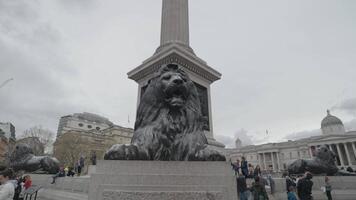 Londen, Verenigde koninkrijk - april 2, 2024 - trafalgar vierkant, de nationaal galerij, Nelsons kolom monument, standbeelden en sculpturen video