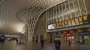 London, United Kingdom - April 2, 2024 - Western Concourse at Kings Cross Station at night by John McAslan Partners video