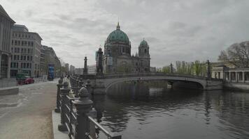 Berlin, Germany - April 5, 2024 - The Spree River with the Berliner Dom Cathedral in the background video