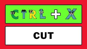 Cartoon alphabets computer keyboard shortcut key speeds up the work of the text sortcut animation. video