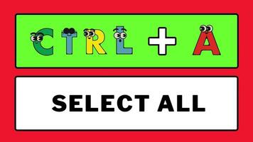 Cartoon alphabets computer keyboard shortcut key speeds up the work of the text sortcut animation. video