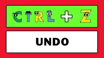 Cartoon alphabets computer keyboard shortcut key speeds up the work of the text sortcut animation. video