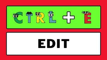 Cartoon alphabets computer keyboard shortcut key speeds up the work of the text sortcut animation. video