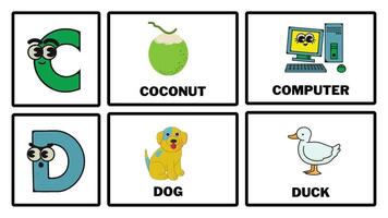ABC tecknad serie brev c och d. animera alfabet inlärning för barn abcd för barnkammare rim förskola inlärning videoklipp. video