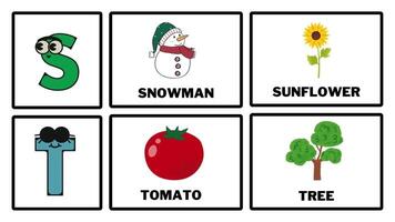 ABC tecknad serie brev s och t. animera alfabet inlärning för barn abcd för barnkammare rim förskola inlärning videoklipp. video