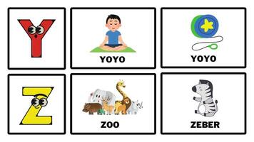 ABC Karikatur Brief y und z. animieren Alphabet Lernen zum Kinder A B C D zum Kindergarten Reime Vorschule Lernen Videos. video