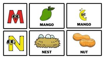 ABC tecknad serie brev m och n. animera alfabet inlärning för barn abcd för barnkammare rim förskola inlärning videoklipp. video