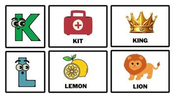 ABC tecknad serie brev k och l. animera alfabet inlärning för barn abcd för barnkammare rim förskola inlärning videoklipp. video