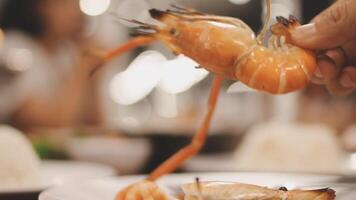 Shrimp in hand is prepared for cooking. video