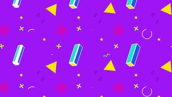 a purple background with colorful geometric shapes video