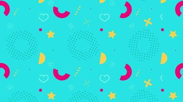 a colorful pattern with shapes and stars on a blue background video