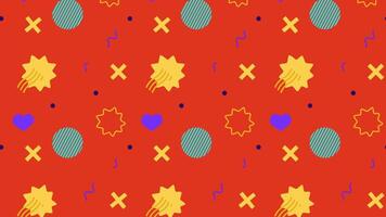 a colorful pattern with stars and hearts on a red background video
