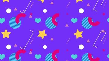 a purple background with colorful shapes and hearts video