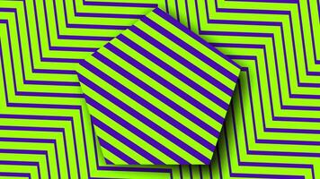 a green and purple striped background with a black and white geometric pattern video