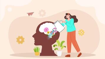 en kvinna är innehav en blomma och en hjärna video