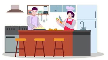 en man och kvinna är matlagning i de kök video