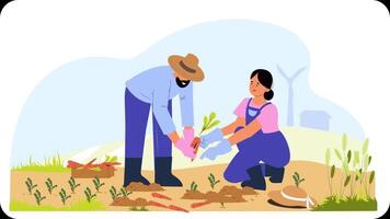 un ilustración de un hombre y mujer trabajando en el jardín video