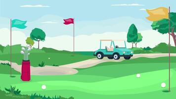 golfe curso com uma carro e bandeiras video
