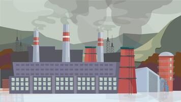 een tekenfilm illustratie van een fabriek met rook komt eraan uit van de schoorstenen video