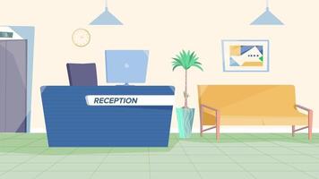 a cartoon illustration of a reception desk in a room video