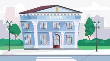 un' cartone animato banca edificio con un' dollaro cartello su superiore video