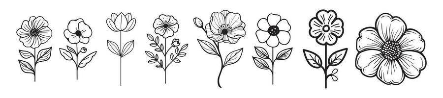 Abstract Flowers Line Art Icons Pack Design Template vector