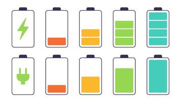 Collection of different battery charge Indicators on a white background. Battery charging signs. illustration vector