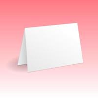 White standing greeting card mockup template. Isolated on gradient pink background with shadow. vector