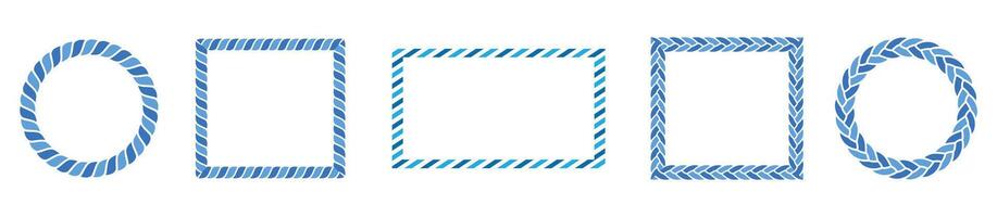 blue frame ocean theme rope border, rectangle and circle vector