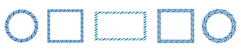 blue frame ocean theme rope border, rectangle and circle vector
