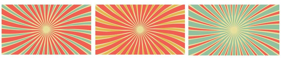 old retro sunray background set vector