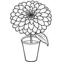 Zinnia Flower outline illustration coloring book page design, Zinnia Flower black and white line art drawing coloring book pages for children and adults vector