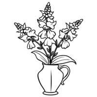 Snapdragon flower outline illustration coloring book page design, Snapdragon flower black and white line art drawing coloring book pages for children and adults vector