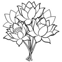 Lotus Flower outline illustration coloring book page design, Lotus Flower black and white line art drawing coloring book pages for children and adults vector